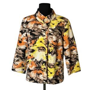 David Brooks vintage orange yellow print silk blazer jacket size Medium